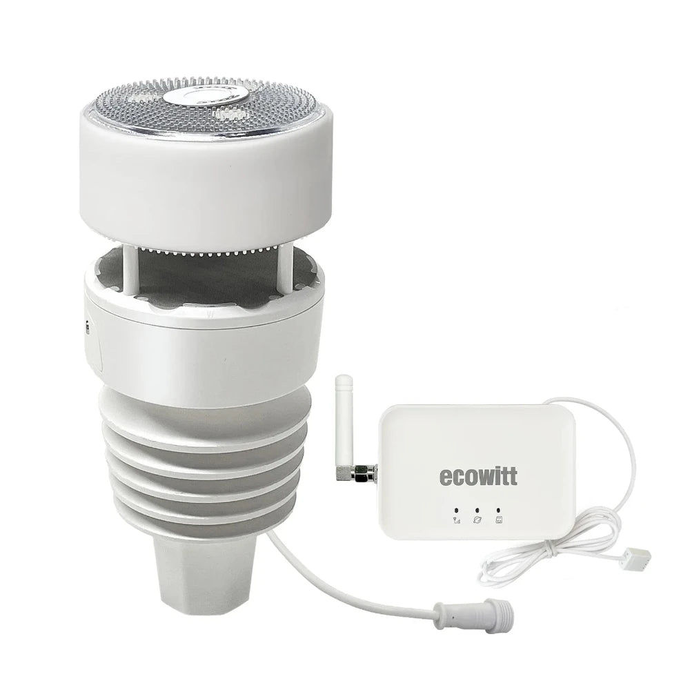 White and gray electronic device with 'ecowitt' branding on a white background