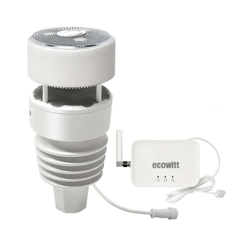 White and gray electronic device with 'ecowitt' branding on a white background