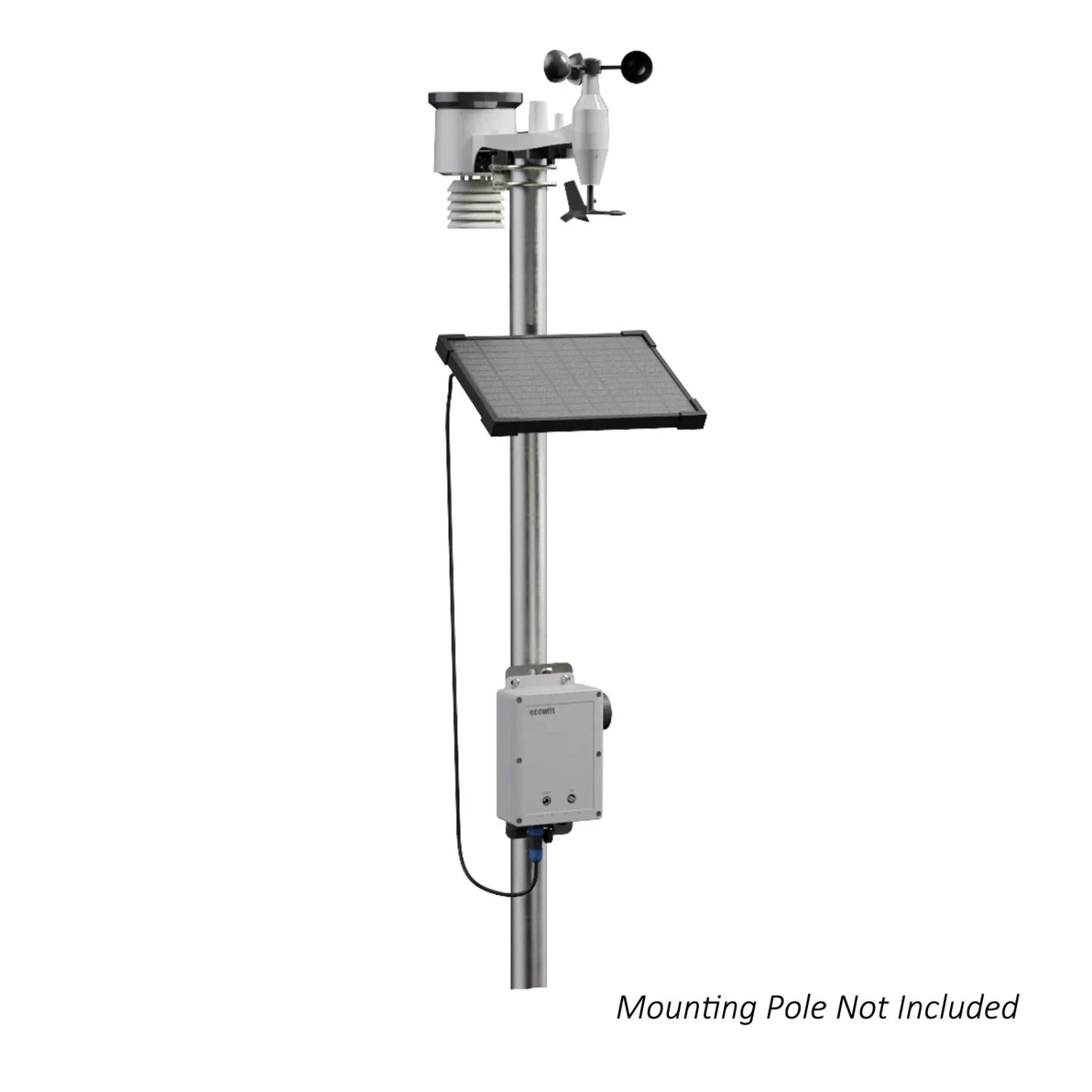 Ecowitt WittField Combo/Suite 4G Mobile Solar Weather Station with a 7-in-1 sensor array mounted on a pole, without the pole included.
