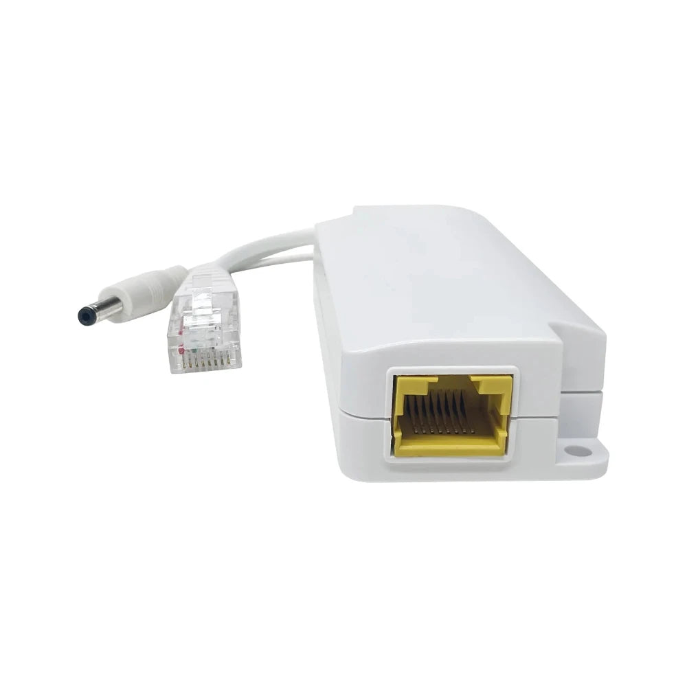 White Ethernet adapter with cable on a white background