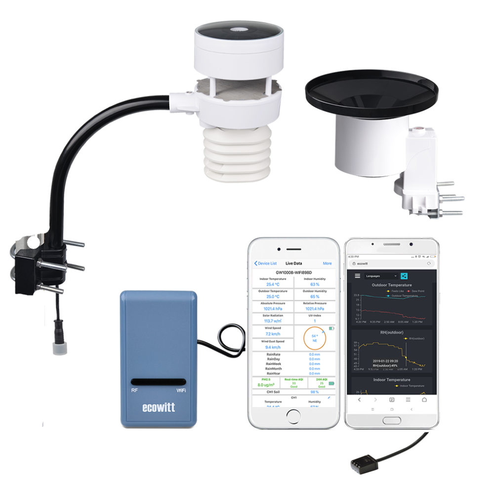 Ecowitt GW1103 Wi-Fi Gateway 6-in-1 Ultrasonic Sensor Package & Rain Gauge Weather Spares