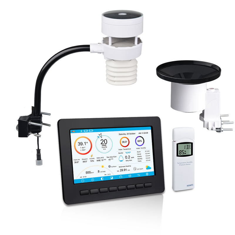 Ecowitt HP2553 TFT Large Display, 6-in-1 Ultrasonic Sensor & Rain Gauge Weather Spares