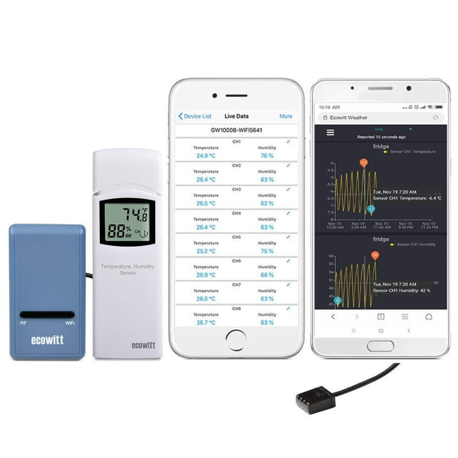 Ecowitt GW1104 Wi-Fi Gateway with MultiChannel Temperature & Humidity Sensor Weather Spares